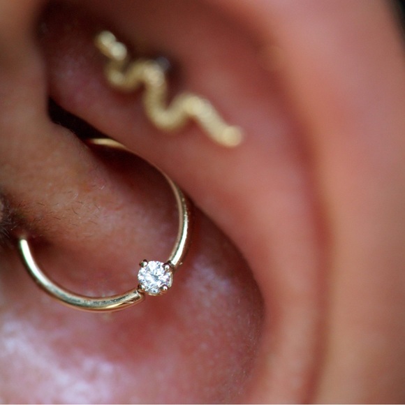 Piercing Jewelry - GOLD FIXED RING WITH 3MM ROUND PRONG (18G 3/8" ROSE CZ) - Picture 4 of 4